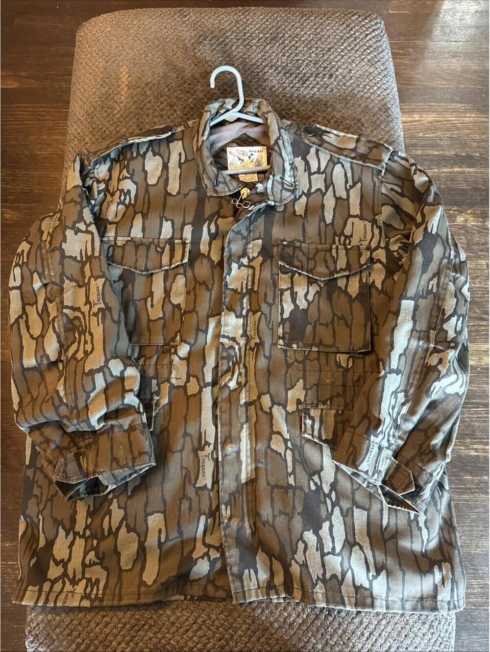 Duck Bay Camo Jacket Mens Large Green Camo Field Coat Hunting Treebark